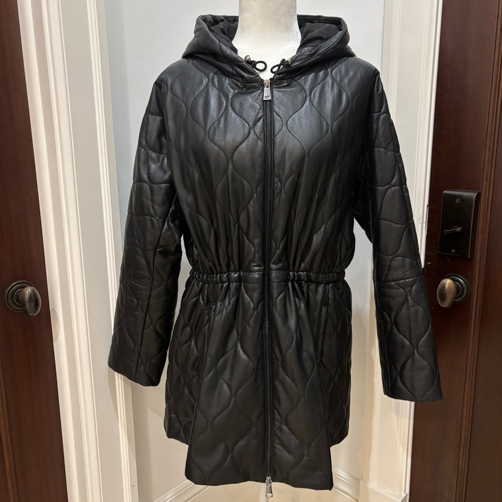 Black Leather Coat by SIMORRA of Spain Great Condition Like New Size US 10
